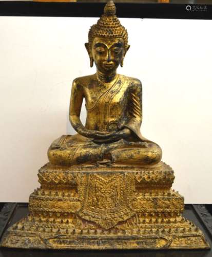 Large Thailand Gold Lacquered Bronze Seated Buddha