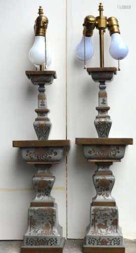 Antique Chinese Bronze-Edged Pewter Altar Sticks