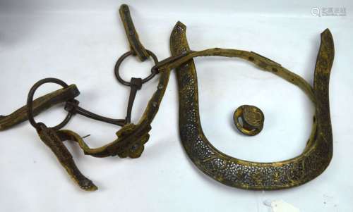 Rare 17th C Tibetan Gilt Iron Horse Equipment