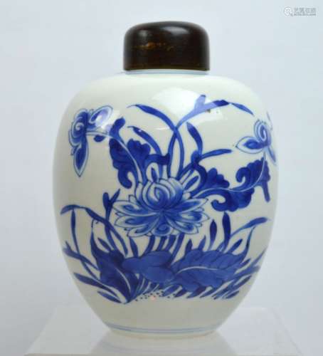 Kangxi Chinese Blue & White Porcelain Tea Jar