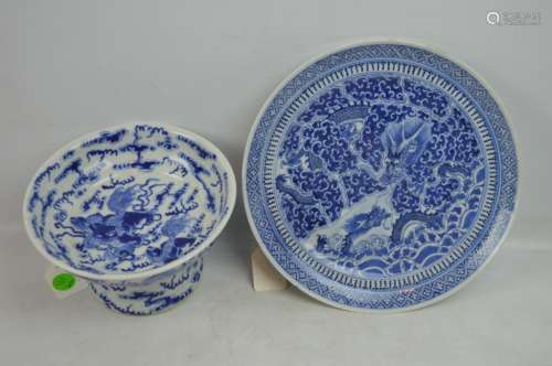 Chinese Underglaze Blue Dragon Plate, Bowl