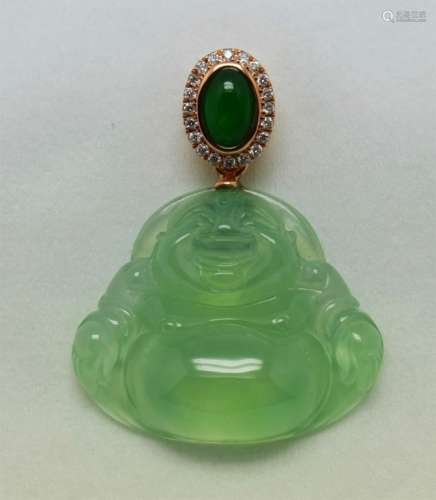 Transparent Glassy Jadeite Carved Buddah Pendant