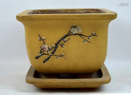 Good Chinese Incised Yixing Planter & Tray