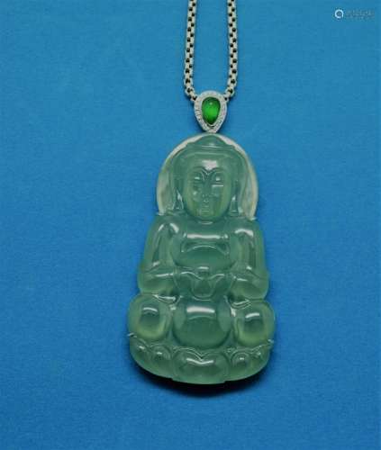 Full green glassy jadeite jade Guanyin pendant