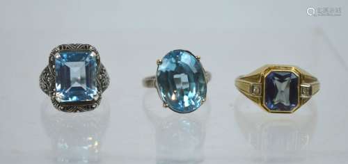 3 Rings; 2 Blue Gemstones in Silver, 1 in 10K Gold