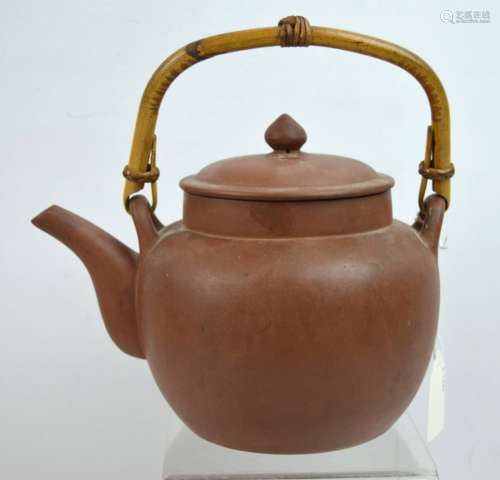 Large Old Chinese Yixing Teapot with Bamboo Handle