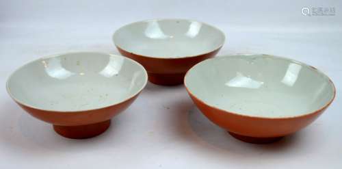 3 Good Chinese Coral Glazed Porcelain Bowls