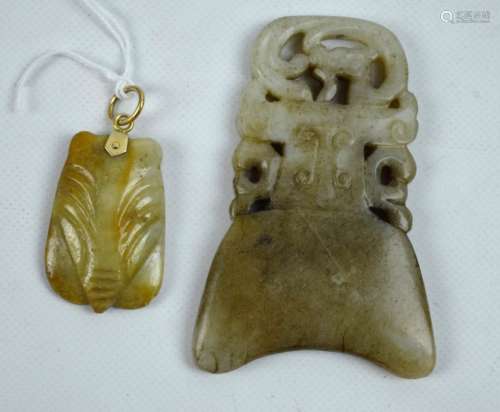 2 Antique Chinese Carved Pendants; Jade & Jadeite