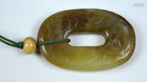 Antique Chinese Yellow Jade Oval Bi