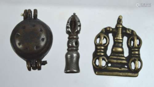 3 Tibetan Buddhist Votive Objects; Bronze or Iron