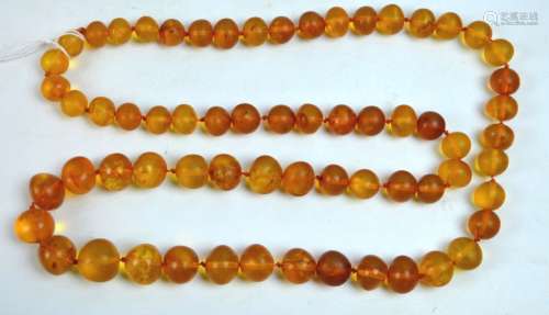 Round Amber Bead Necklace; Total Weight 93 G