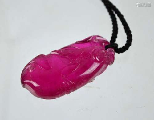 Fine Chinese Carved Rich Pink Tourmaline Peach