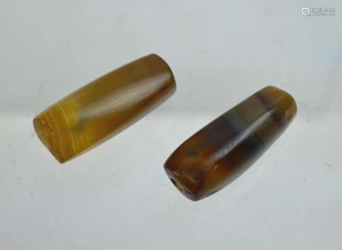 Two Antique Tibetan Striped Agate Beads