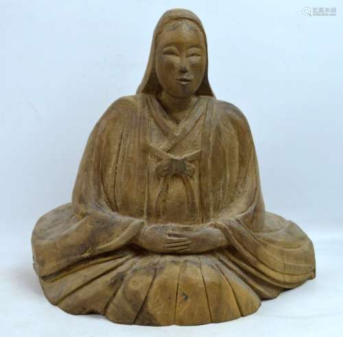 Large Edo Period Japanese Carved Poetess