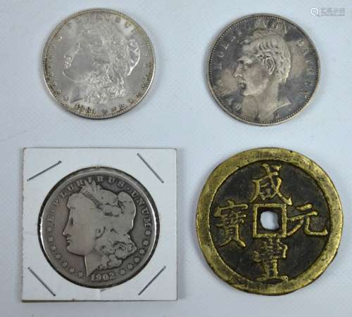 3 Silver Coins; 1 Chinese Large Coin