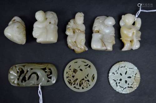 8-Chinese Carved & Pierced Jade Plaques & Figures