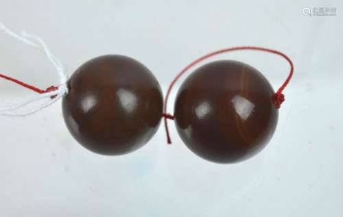 2 - Large Tibetan Dark Agate Round Beads