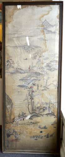 Large Chinese Silk Embroidered Landscape Panel