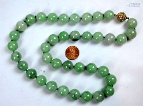 Chinese Natural Green Jadeite Large Bead Necklace