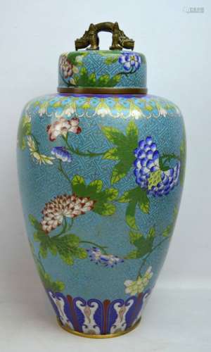 Fine Large Chinese Cloisonne Tea Jar & Cover