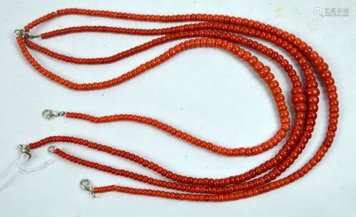 88.7 G Dark Coral Graduated Beads in 4 Necklaces