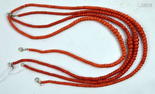 88.7 G Dark Coral Graduated Beads in 4 Necklaces
