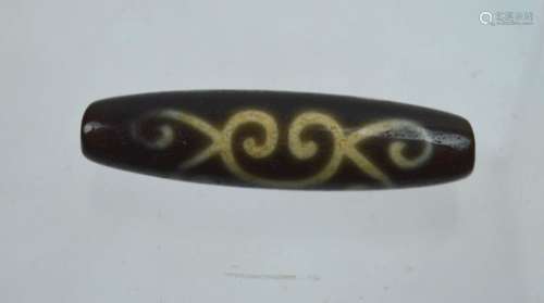 Rare Antique Tibetan Scroll Design Dzi Bead