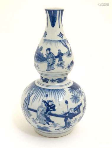 Chinese Blue & White Double Gourd Porcelain Vase