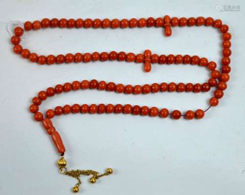 Dark Coral Bead Rosary with 14K; Total Weight 14G