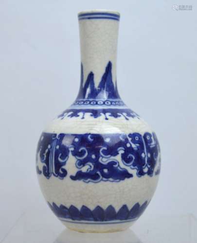 18/19th C Chinese Blue & Soft-Paste Porcelain Vase