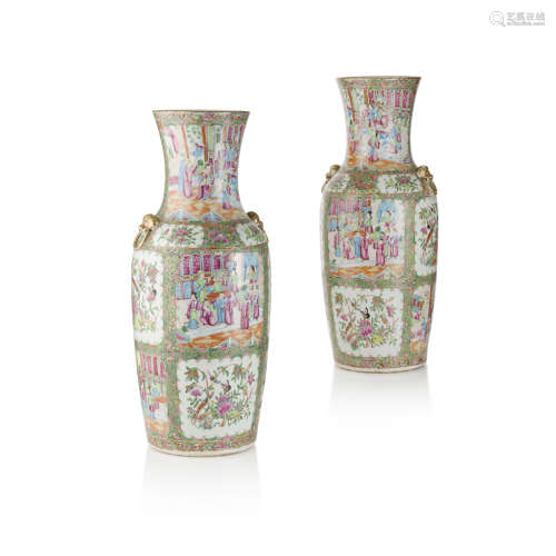PAIR OF LARGE CANTON FAMILLE ROSE BALUSTER VASES QING DYNASTY, 19TH CENTURY 62cm high