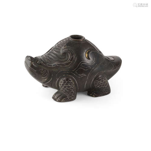 PARCEL-GILT AND SILVER-INLAID BRONZE CENSER IN THE SHAPE OF A TORTOISE QING DYNASTY, 17TH CENTURY 10cm long, 270g