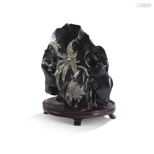 CHRYSANTHEMUM STONE SCHOLAR'S ROCK, JU HUA SHI 25cm high (excluding stand)