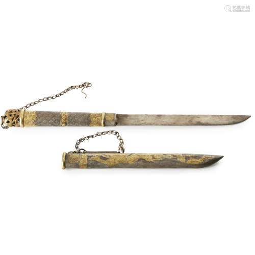WHITE METAL AND GILT KNIFE 31cm length