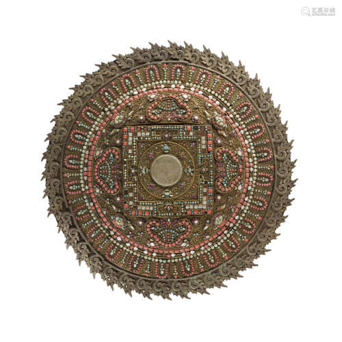 NEPALESE GILT METAL AND JEWELLED PANEL 44cm wide