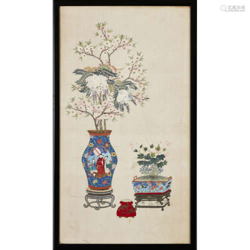 PAIR OF 'STILL LIFE' PAINTINGS QING DYNASTY, 19TH CENTURY 74.5cm high (sight)