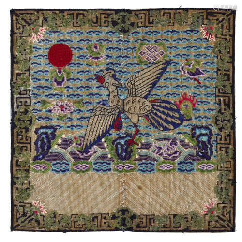 GROUP OF TWO RANK BADGES OF THE FIFTH RANK CIVIL OFFICIAL QING DYNASTY, 19TH CENTURY 28.5 x 29.5cm (2)