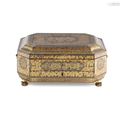 CANTON GILT AND LACQUERED GAMES BOX AND HINGED COVER QING DYNASTY, 19TH CENTURY 36.5cm long
