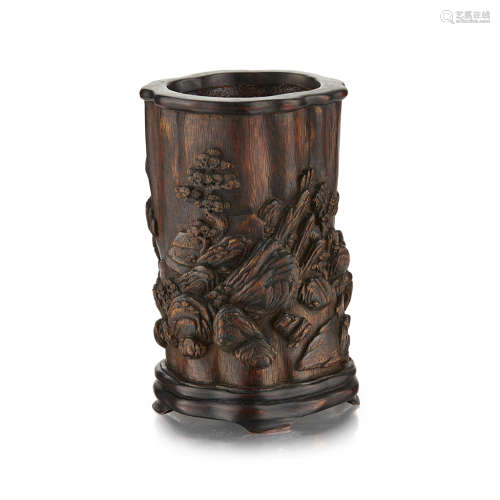CARVED BAMBOO BRUSHPOT 16cm high