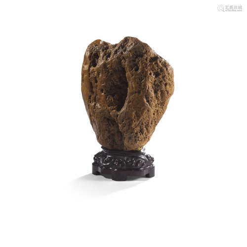 LARGE WAX STONE SCHOLAR'S ROCK, LA SHI 29cm high (excluding stand)