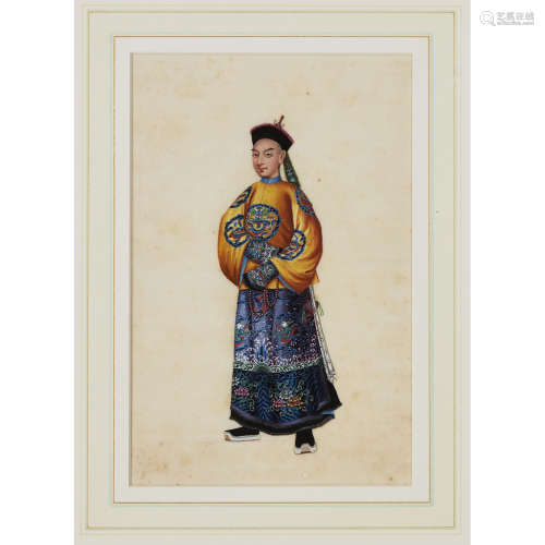 FINE EXPORT GOUACHE PAINTING ON RICE PAPER QING DYNASTY, 19TH CENTURY 15.5cm wide, 23.5cm high