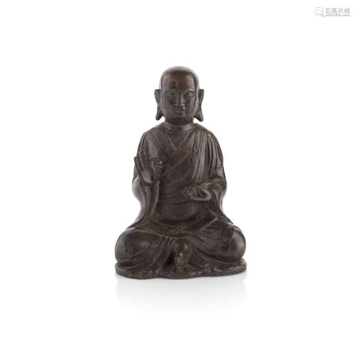 BRONZE FIGURE OF A LUOHAN MING DYNASTY 16.5cm high