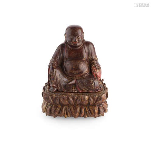 LACQUERED WOOD FIGURE OF BUDAI LATE MING/EARLY QING DYNASTY, 17TH CENTURY 17.5cm high