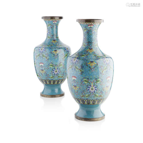 LARGE PAIR OF CLOISONNÉ ENAMEL VASES LATE QING DYNASTY/EARLY REPUBLIC 48cm high