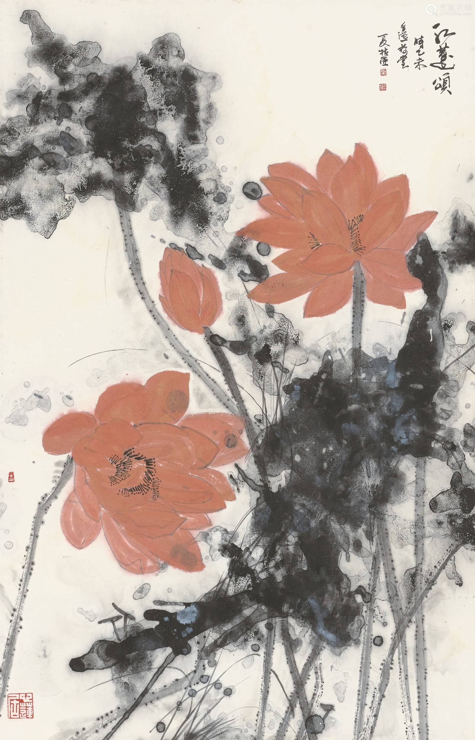 夏椿亚红莲颂立轴设色纸本 Deal Price Picture 夏椿亚红莲颂立轴设色纸本 Deal Price Picture