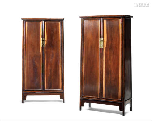 A pair of huali tapering two-door cabinets, yuanjiaogui,Late Qing Dynasty