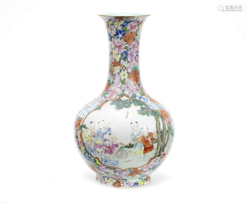 A famille rose 'boys' bottle vase,Qianlong/Jiaqing