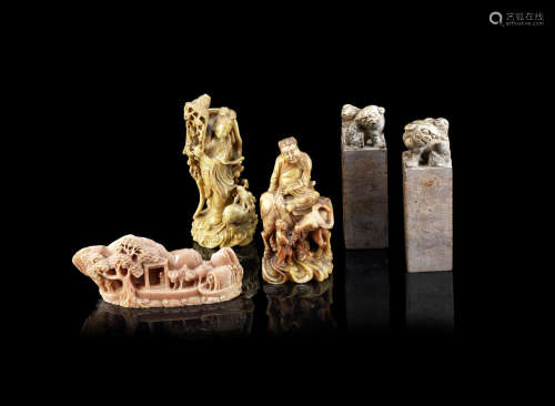 A group of soapstone carvings,19th century