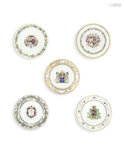 Five various armorial dishes,Qianlong