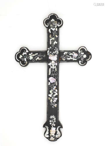 A mother-of-pearl inlaid hardwood Apostle cross,19th century